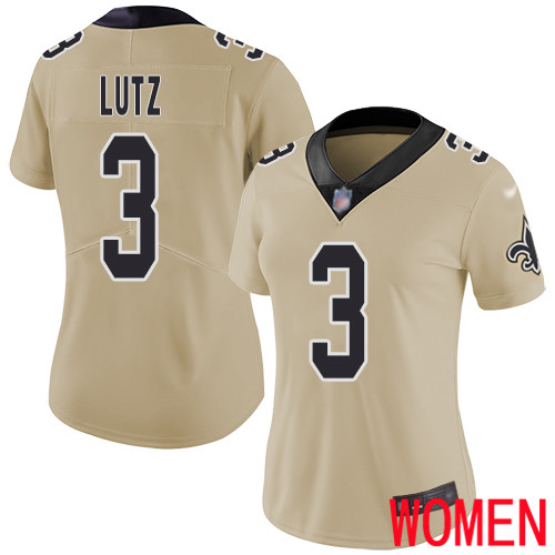 New Orleans Saints Limited Gold Women Wil Lutz Jersey NFL Football #3 Inverted Legend Jersey